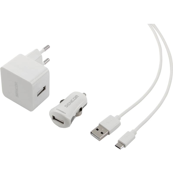 Nabíjačka SCO 516-000WH USB KIT 1M/WALL/CAR SENCOR