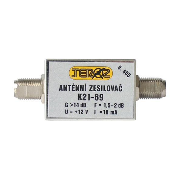 Anténny zosilňovač nízkošumový DVB-T 14dB F-F Teroz 406X